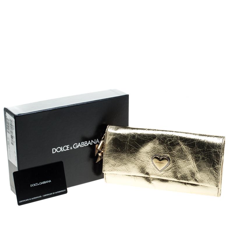 Women's Dolce and Gabbana Gold Mirror Leather Heart Continental Wallet