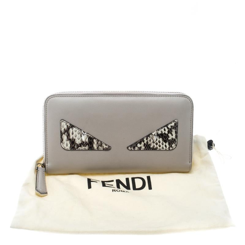 Fendi Grey Leather Monster Zip Around Wallet In Excellent Condition In Dubai, Al Qouz 2