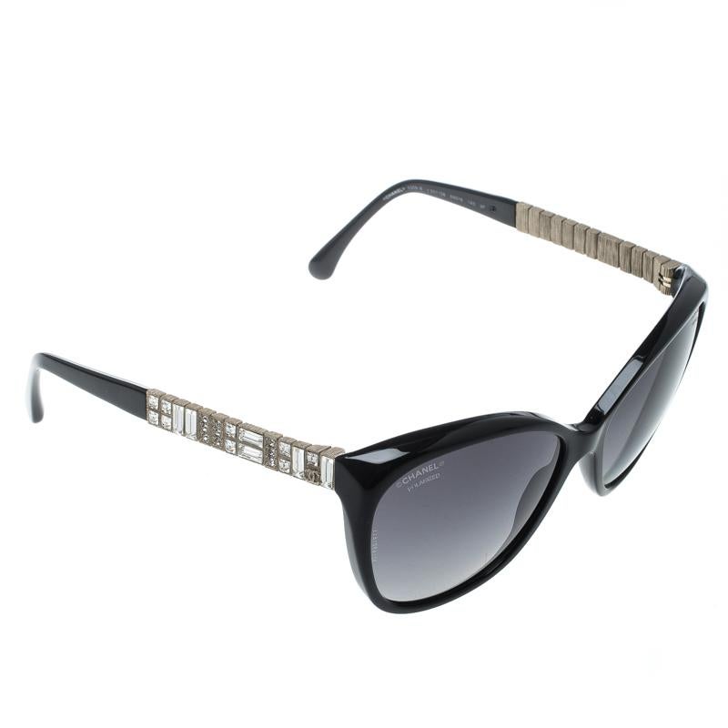 Chanel Black/Black Polarized 5309B Embellished Cat Eye Sunglasses