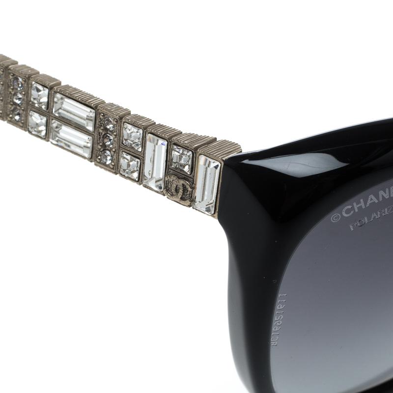 Chanel Black/Black Polarized 5309B Embellished Cat Eye Sunglasses 1