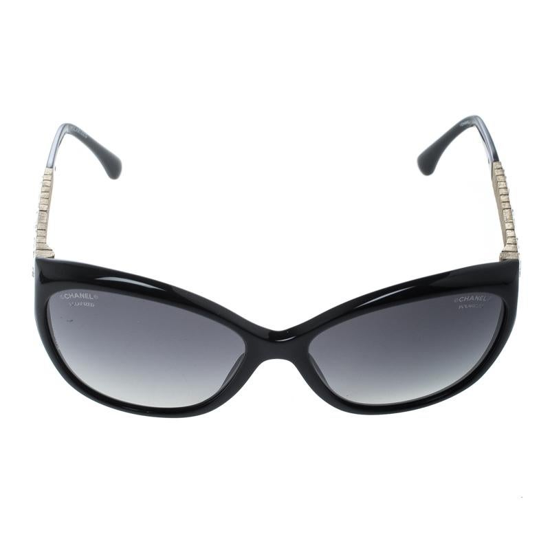 Gray Chanel Black/Black Polarized 5309B Embellished Cat Eye Sunglasses
