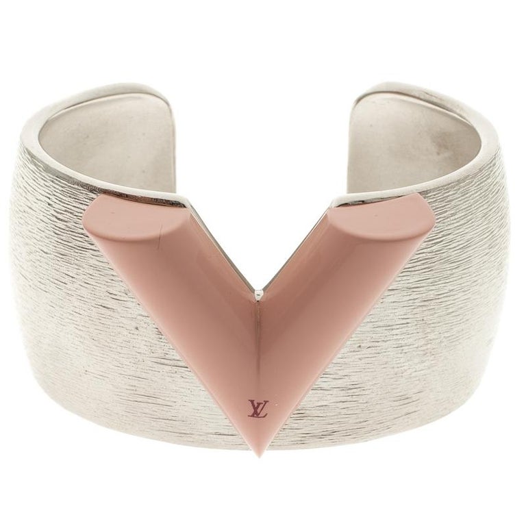 Louis Vuitton Silver Tone Shadow V Open Cuff Bracelet