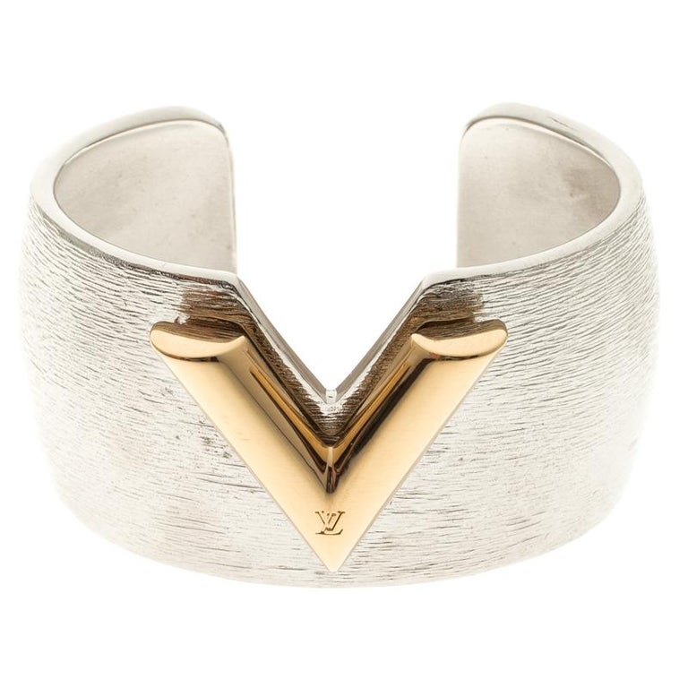 Louis Vuitton Essential V Colorama Textured Silver Tone Open Cuff Bracelet  at 1stDibs