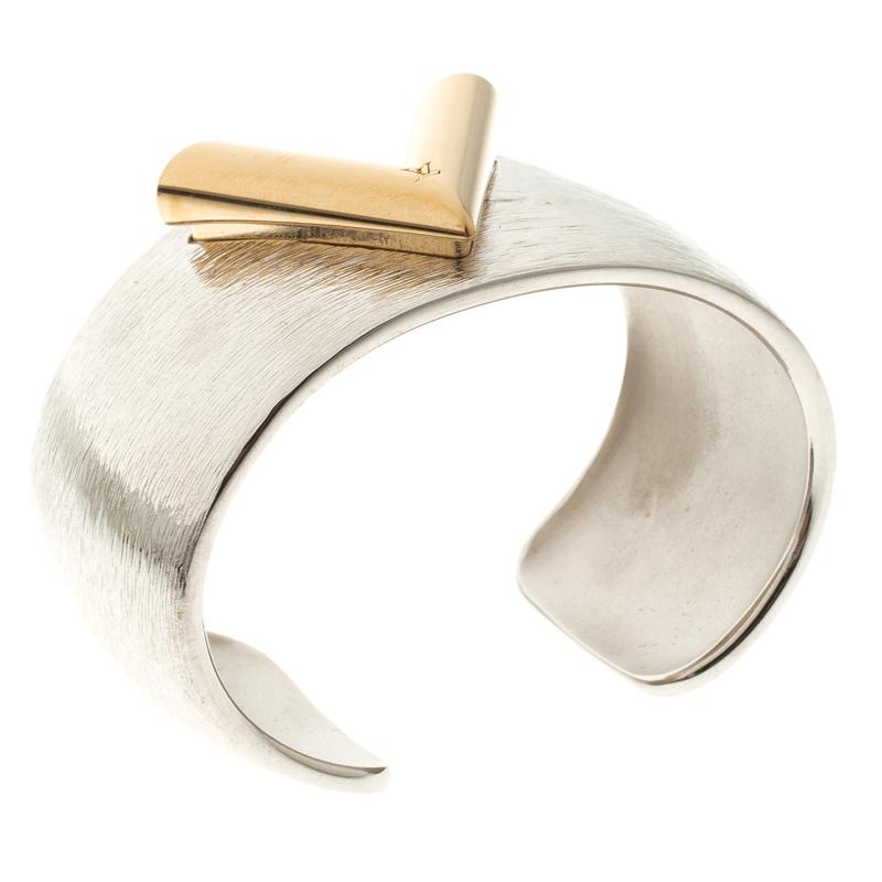 Louis Vuitton Essential V Colorama Textured Silver Tone Open Cuff Bracelet 1