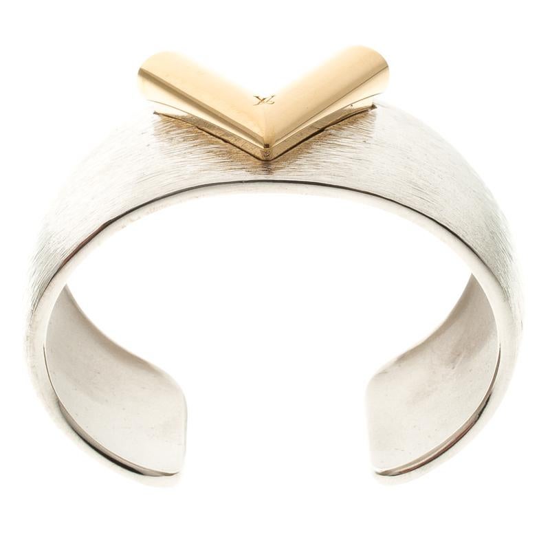 Louis Vuitton Essential V Colorama Textured Silver Tone Open Cuff Bracelet 3