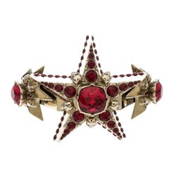 Alexander McQueen Star Skull Red Crystal Open Cuff Bracelet S