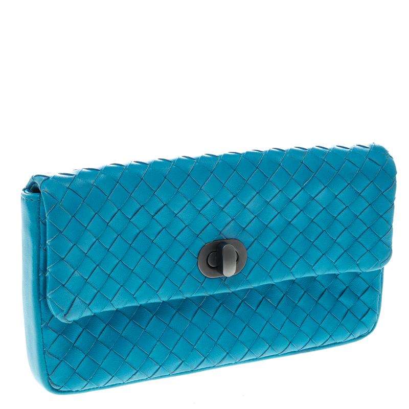 Women's Bottega Veneta Sky Blue Intrecciato Leather Continental Wallet