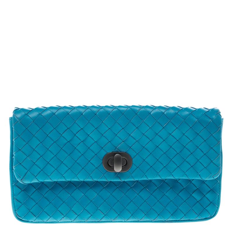 Bottega Veneta Sky Blue Intrecciato Leather Continental Wallet