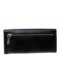 Prada Black Saffiano Fiocco Leather Bow Continental Wallet