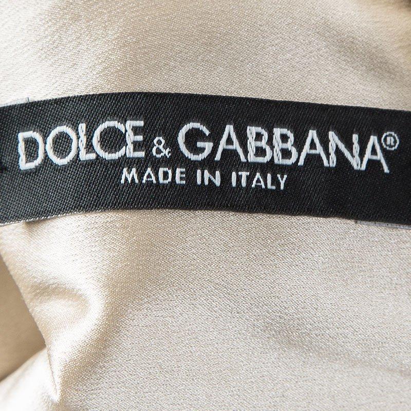 Dolce & Gabbana Beige Satin Ruched Sleeveless Gown M 1