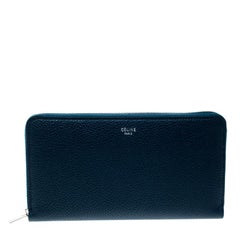 Celine Navy Blue Leather Zip Around Wallet