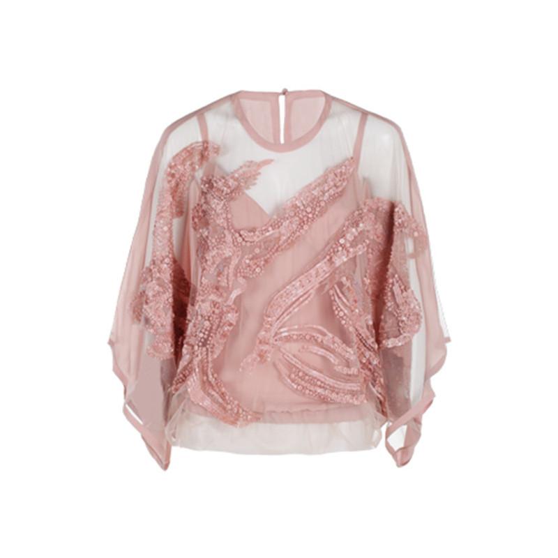 Elie Saab Pink Semi-Sheer Embroidered Top S