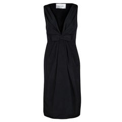 Valentino Black Plunged Neck Bow Detail Sleeveless Dress M