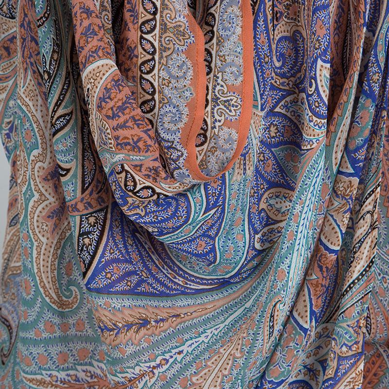 Etro Multicolor Printed Silk Draped Embellished Waist Maxi Dress S In New Condition In Dubai, Al Qouz 2