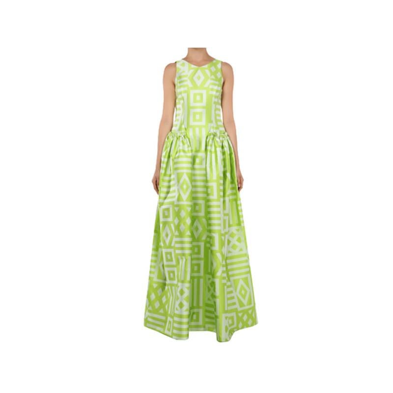 Green Christian Siriano Lime Geometric-Print Gown S