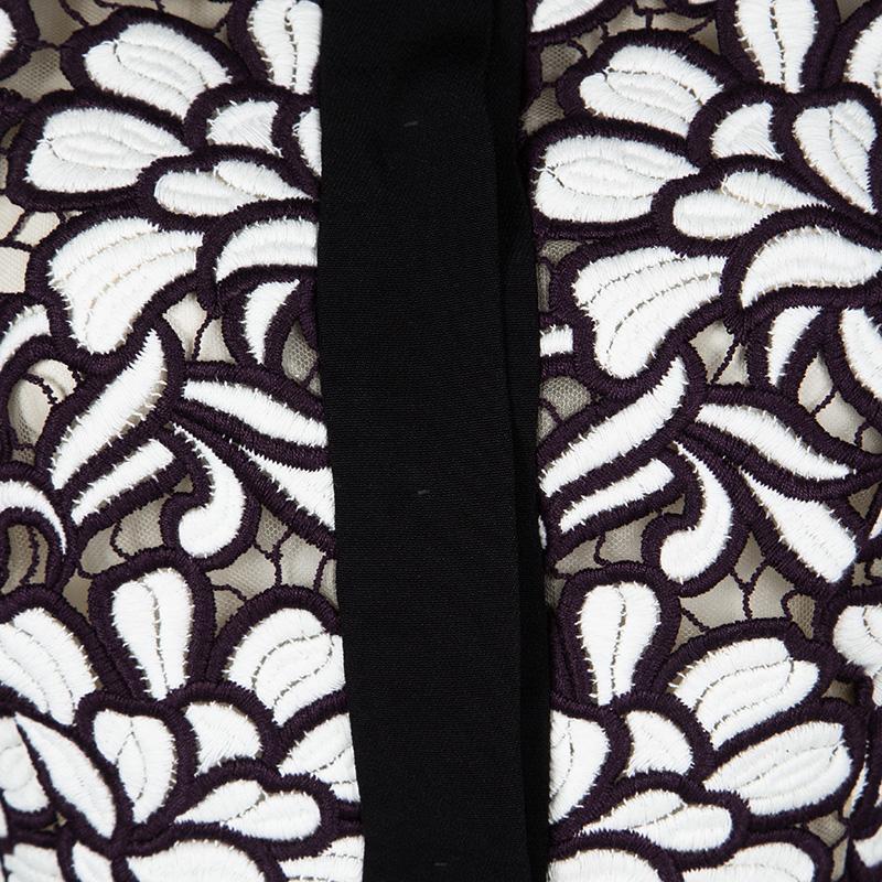 Women's Giambattista Valli Black Printed Silk Georgette Floral Embroidered Ruffled Dress
