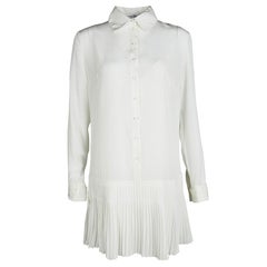 Dior Off White Silk Pleated Bottom Long Sleeve Shirt Dress S