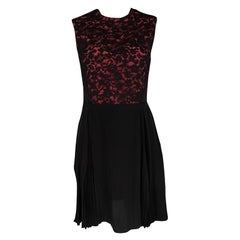 Miu Miu Black and Orange Floral Lace Pleat Detail Dress S