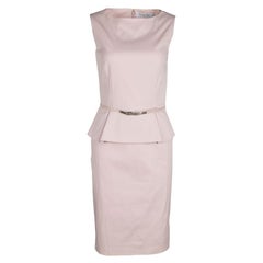 Dior Blush Pink Stretch Baumwolle ärmelloses Schößchenkleid mit Gürtel S