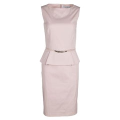 Dior Blush Pink Stretch Cotton Sleeveless Belted Peplum Dress S