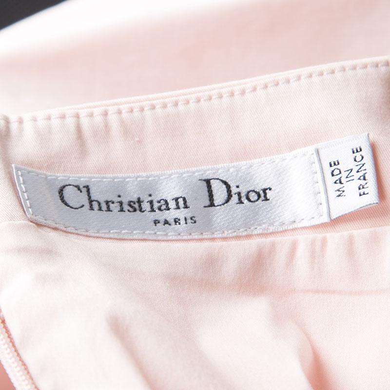 Dior Blush Pink Stretch Cotton Sleeveless Belted Peplum Dress S In Good Condition In Dubai, Al Qouz 2