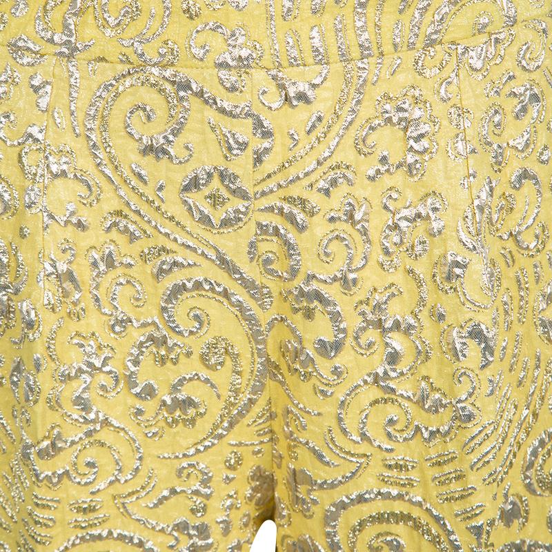 Women's Dolce and Gabbana Yellow Lurex Floral Jacquard Cropped Pants M