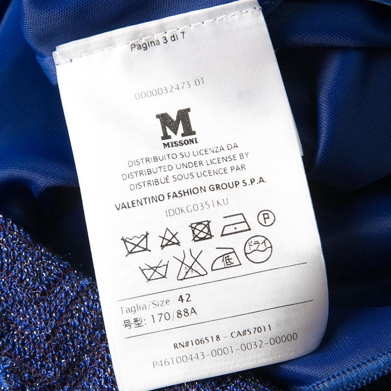 M Missoni Navy Blue Lurex Knit Chevron Pattern Maxi Skirt M 2