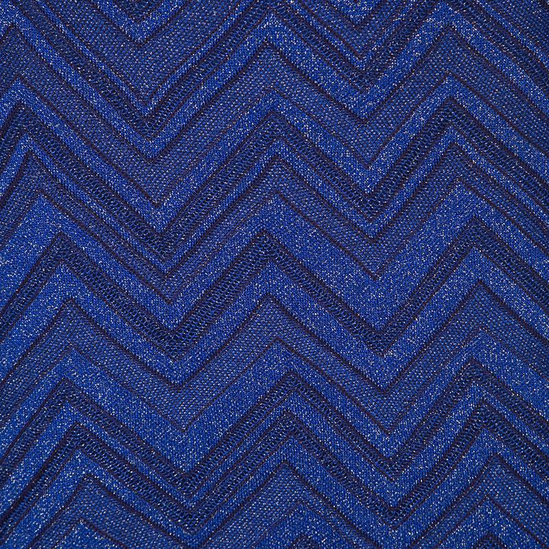 M Missoni Navy Blue Lurex Knit Chevron Pattern Maxi Skirt M 3