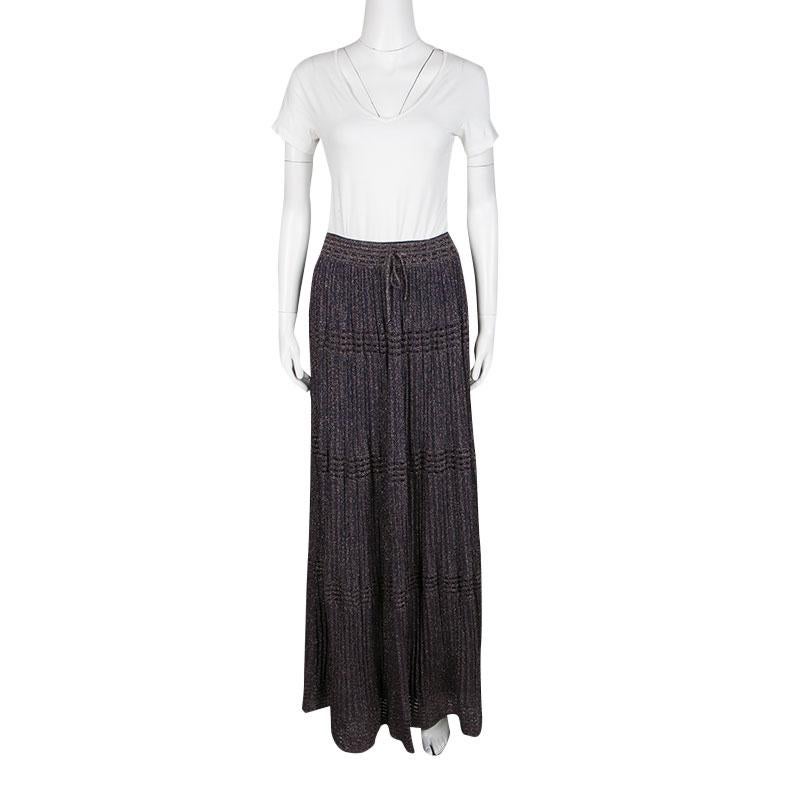 Knitted in a perforated pattern with lurex accents, this purple skirt from M Misson is ideal for an effortless evening look. Cut to a flattering shape, the skirt can be worn for ease and comfort. It has a maxi length and features a sleek pleated