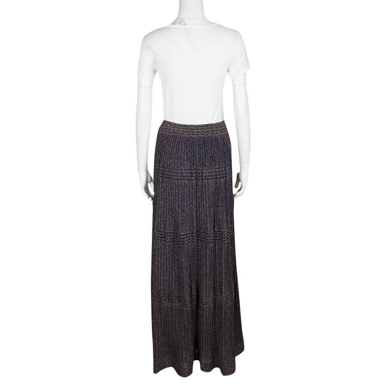 Black M Missoni Purple Lurex Perforated Knit Pleated Skirt M