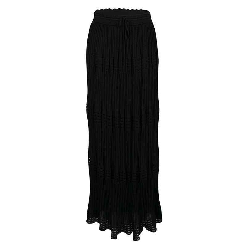 Women's M Missoni Black Lurex Perforated Knit Pleated Skirt M