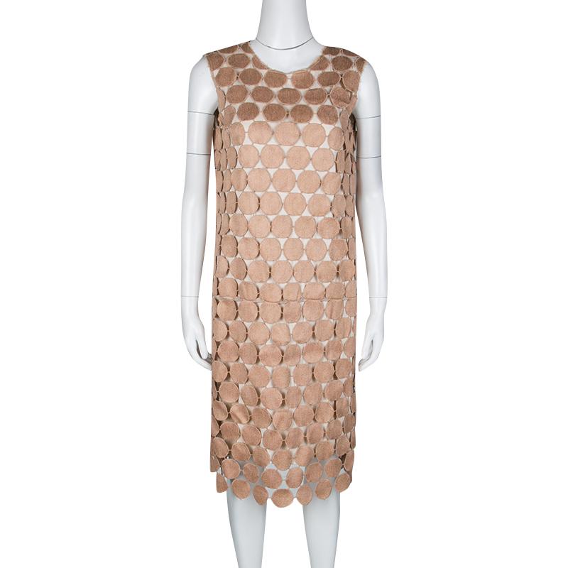 Marni Sand Brown Circular Guipure Lace Sleeveless Shift Dress M In Excellent Condition In Dubai, Al Qouz 2