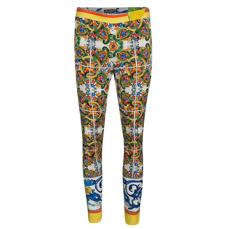 Dolce and Gabbana Multicolor Majolica Print Tapered Pants S