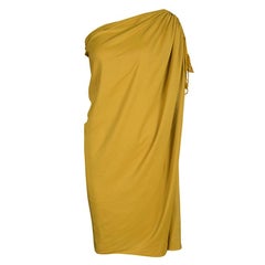 Lanvin - Robe drapée asymétrique jaune moutarde avec nœud papillon, taille M