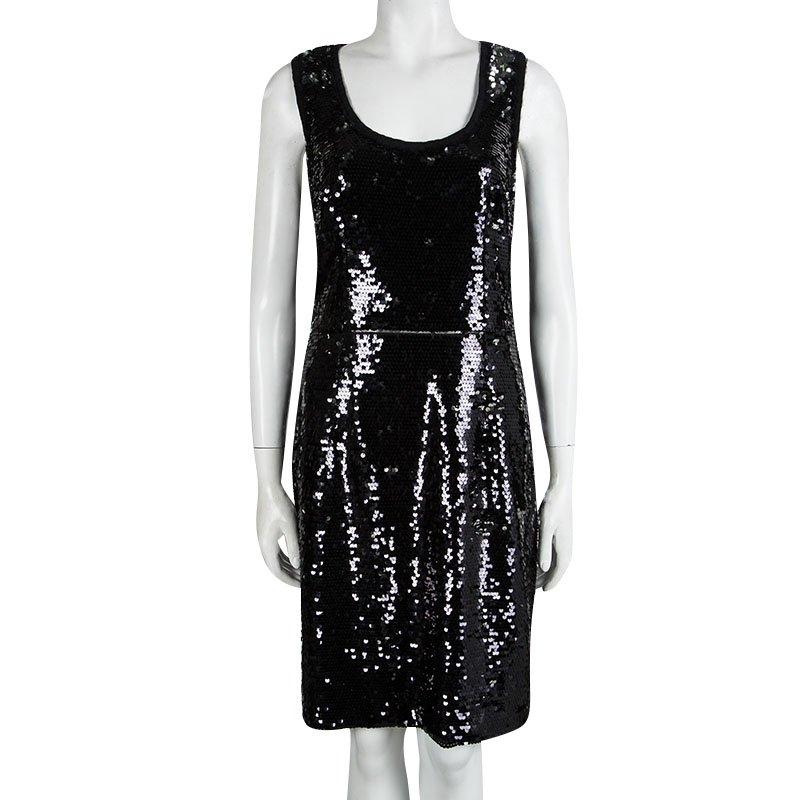 Dolce and Gabbana Black Sequin Embellished Sleeveless Dress L In Good Condition In Dubai, Al Qouz 2