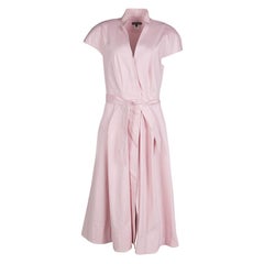 Zac Posen Pink Cotton Mandarin Collar A-Line Belted Shirt Dress S