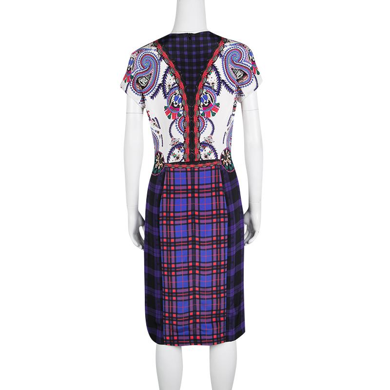Black Mary Katrantzou Multicolor Check and Jewel Print Murray Sheath Dress M