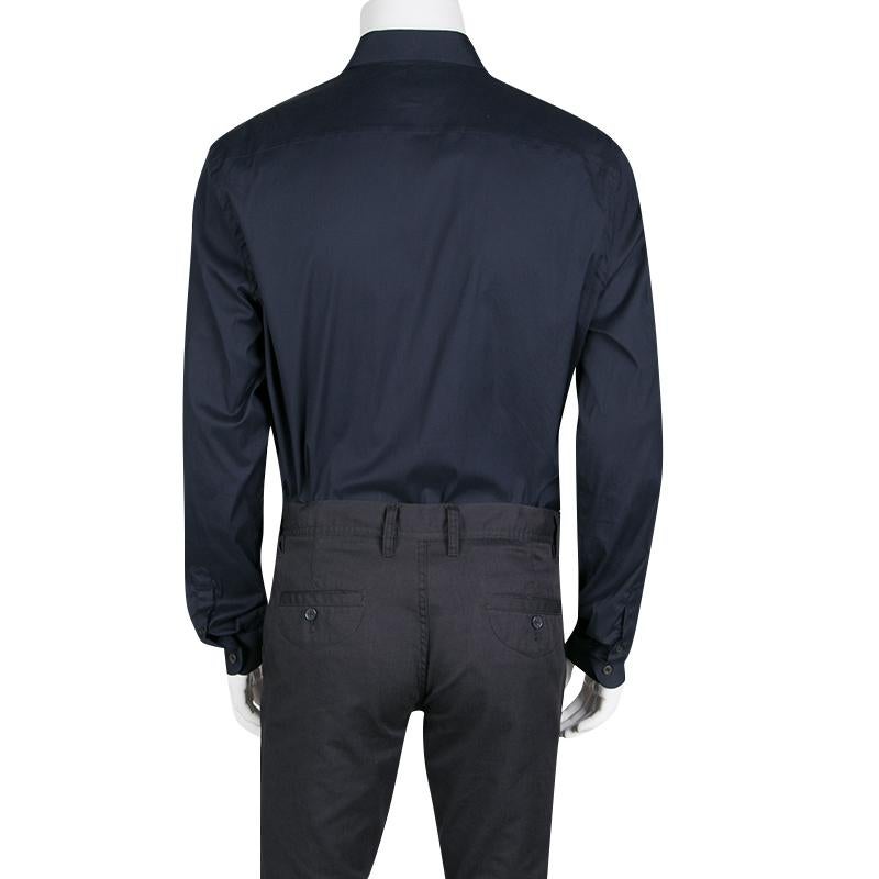 Black Prada Navy Blue Cotton Button Front Long Sleeve Shirt XXL