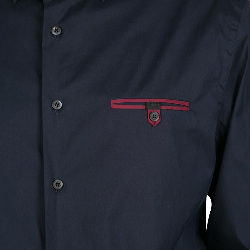 Men's Prada Navy Blue Cotton Button Front Long Sleeve Shirt XXL