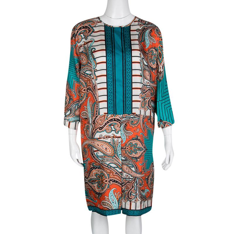 Women's Etro Multicolor Printed Silk Long Sleeve Dress M