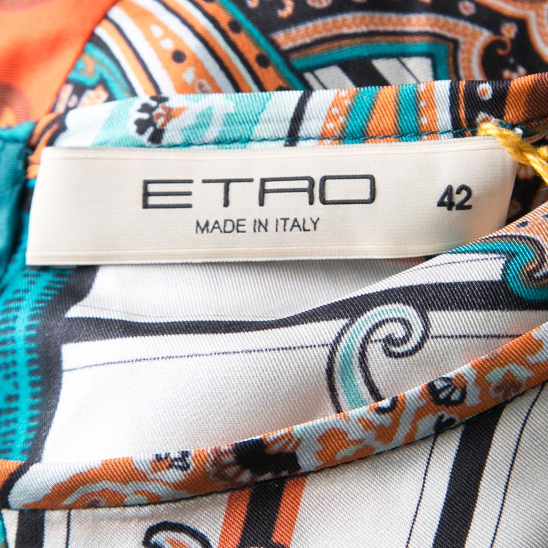 Etro Multicolor Printed Silk Long Sleeve Dress M 1