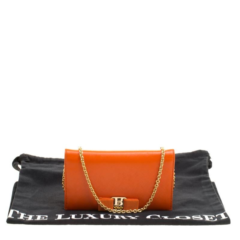 Salvatore Ferragamo Orange Leather Miss Vara Wallet On Chain 1