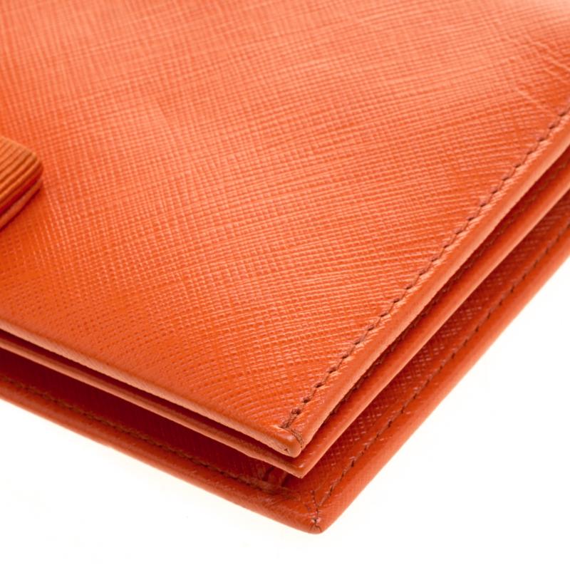 Red Salvatore Ferragamo Orange Leather Miss Vara Wallet On Chain
