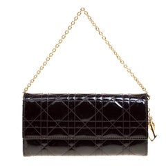 Dior Burgundy Cannage Patent Leather Wallet on Chain