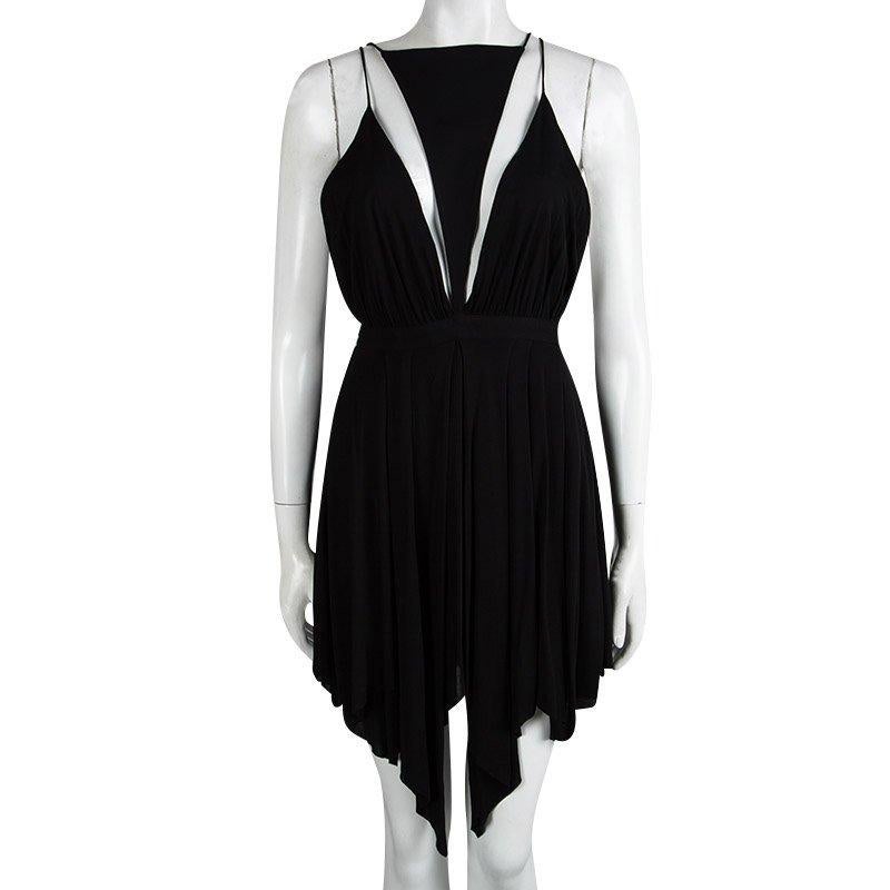 Balmain Black Triangular Front Detail Sleeveless Dress S In Good Condition In Dubai, Al Qouz 2