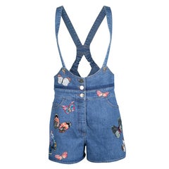 Valentino Indigo Butterfly Embroidered Denim Bib Overall Shorts M