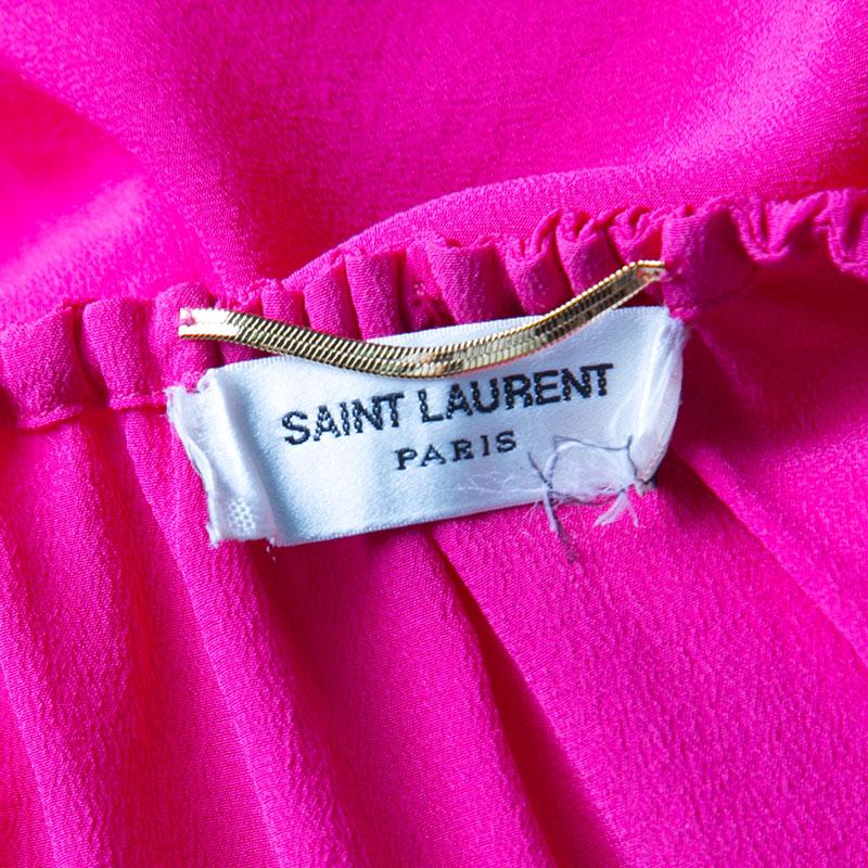 Women's Saint Laurent Paris Pink Silk Tassel Tie Detail Long Sleeve Blouse M