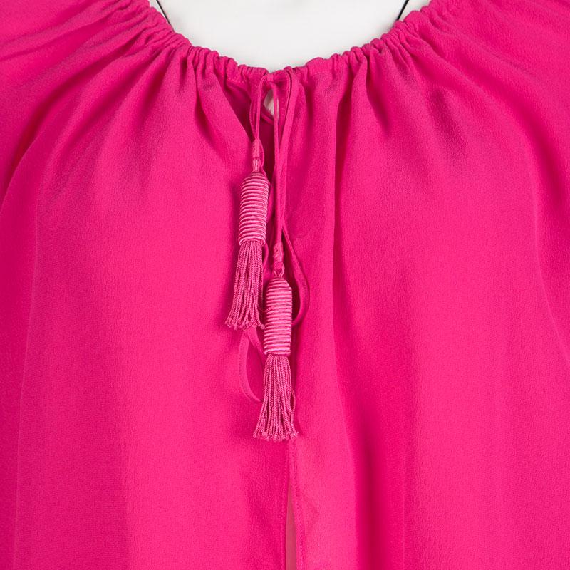Saint Laurent Paris Pink Silk Tassel Tie Detail Long Sleeve Blouse M 2