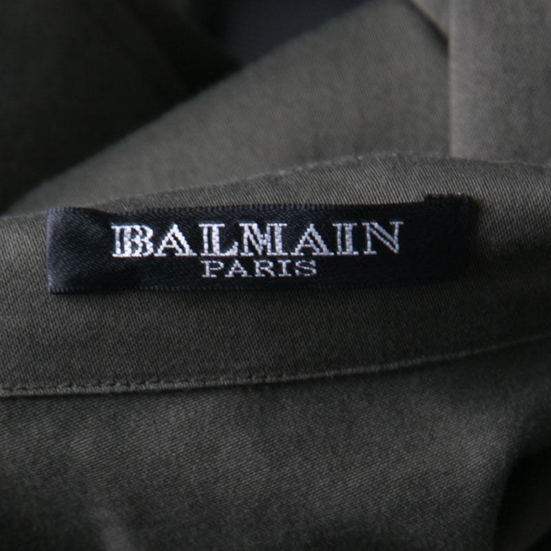 Balmain Olive Green Cotton Emroidered Military Shirt Tunic M 2