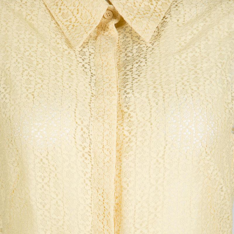 Beige Alexander McQueen Yellow Floral Lace Sleeveless Shirt Dress M